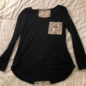 Long sleeve black shirt w lace design